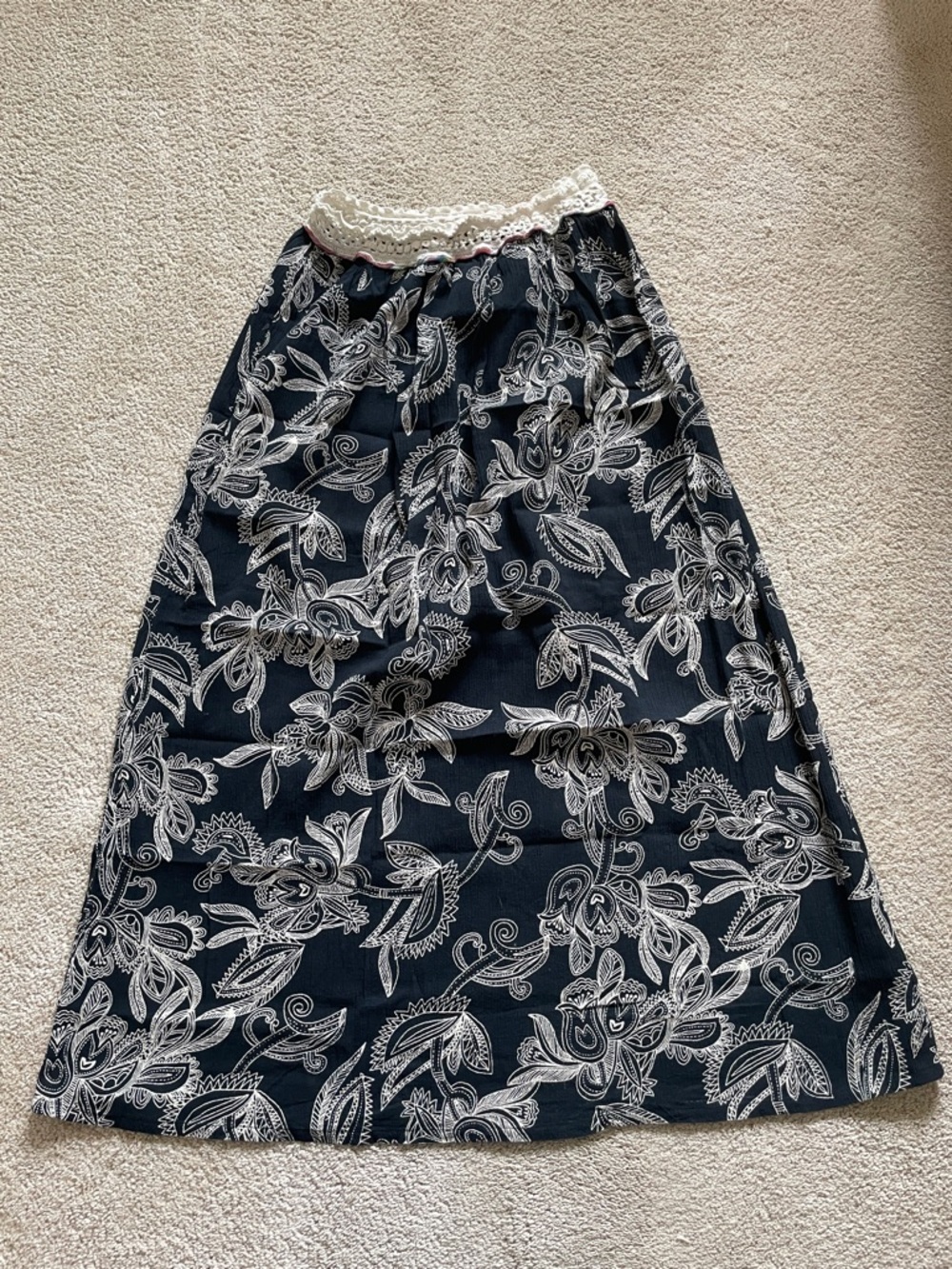 Women's Black Floral Maxi Skirt with Lace Waistband